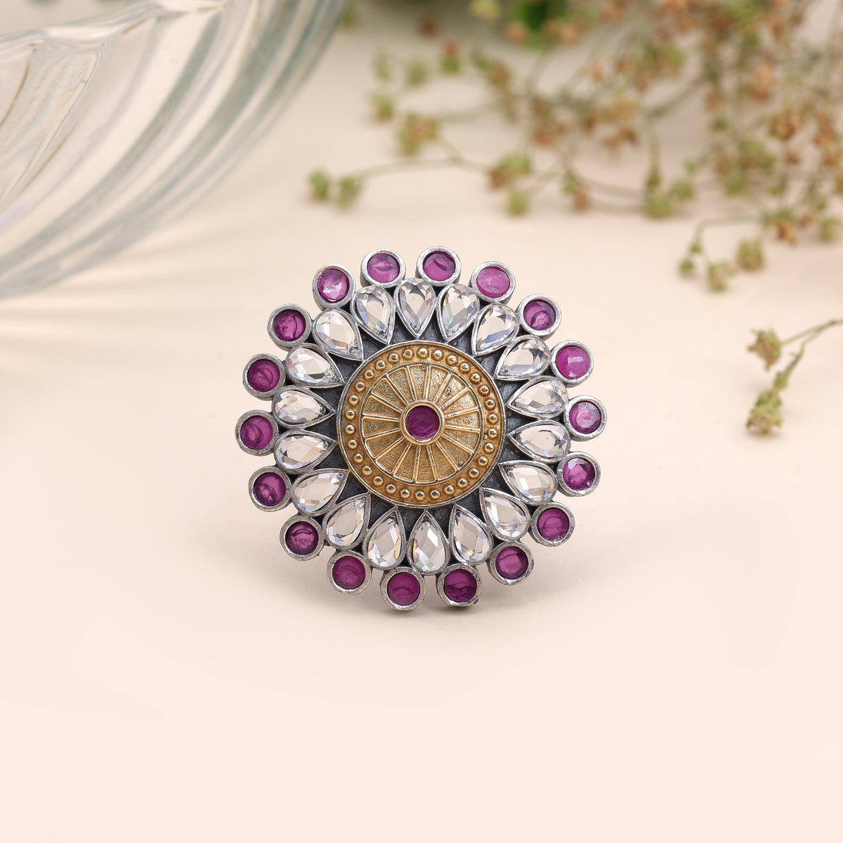 Rani Color Dual Tone Oxidised Rings Featuring Royal Traditional Jewelry Appeal