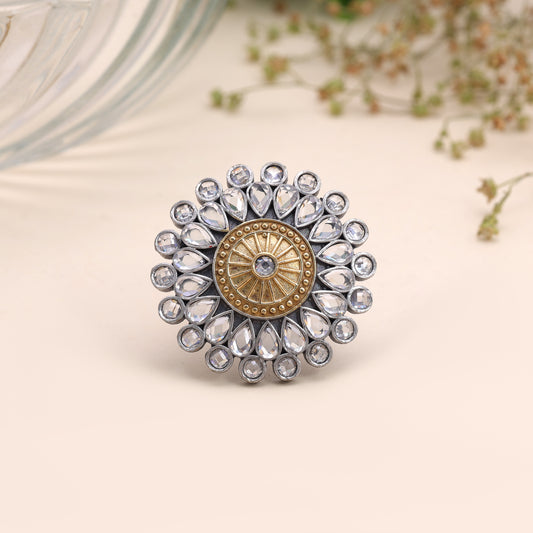 White Color Dual Tone Oxidised Rings Crafted for Elegant Designer Style