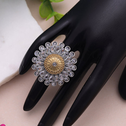 White Color Dual Tone Oxidised Rings Crafted for Elegant Designer Style