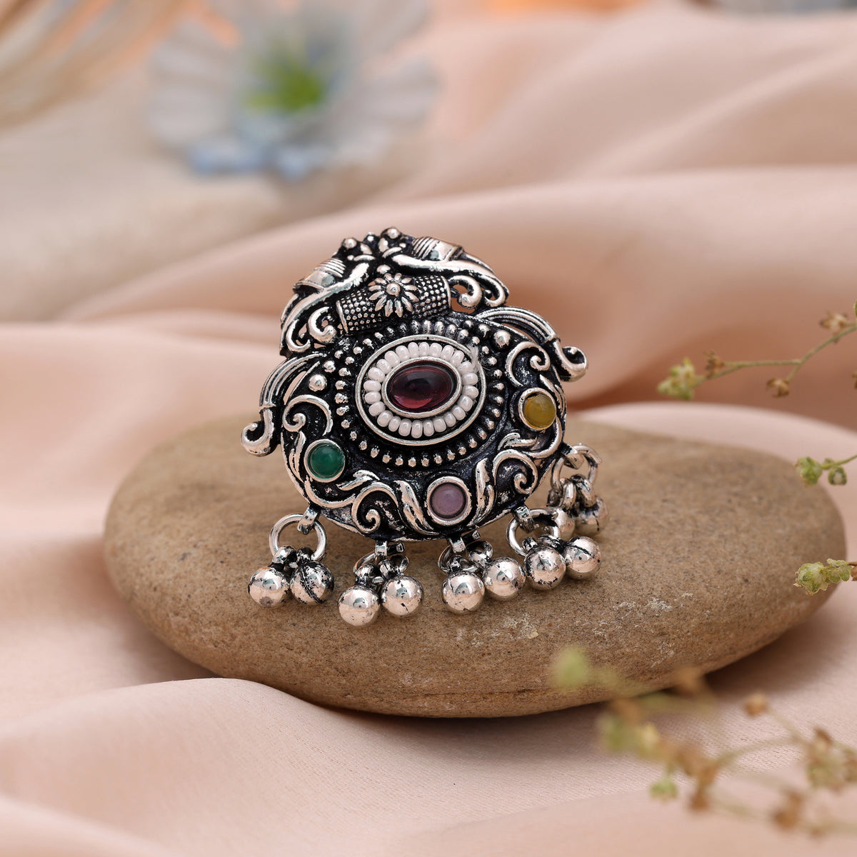 Trendy Multi Color Oxidised Rings Featuring Vintage German Silver Finish