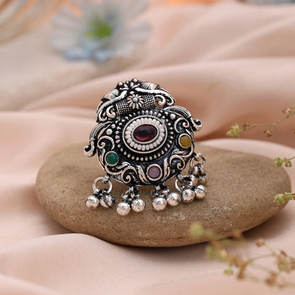Trendy Multi Color Oxidised Rings Featuring Vintage German Silver Finish