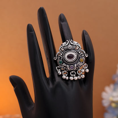 Trendy Multi Color Oxidised Rings Featuring Vintage German Silver Finish