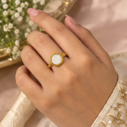 Graceful Opal White Color Gold Plated Ring Perfect For Special Evening Celebrations