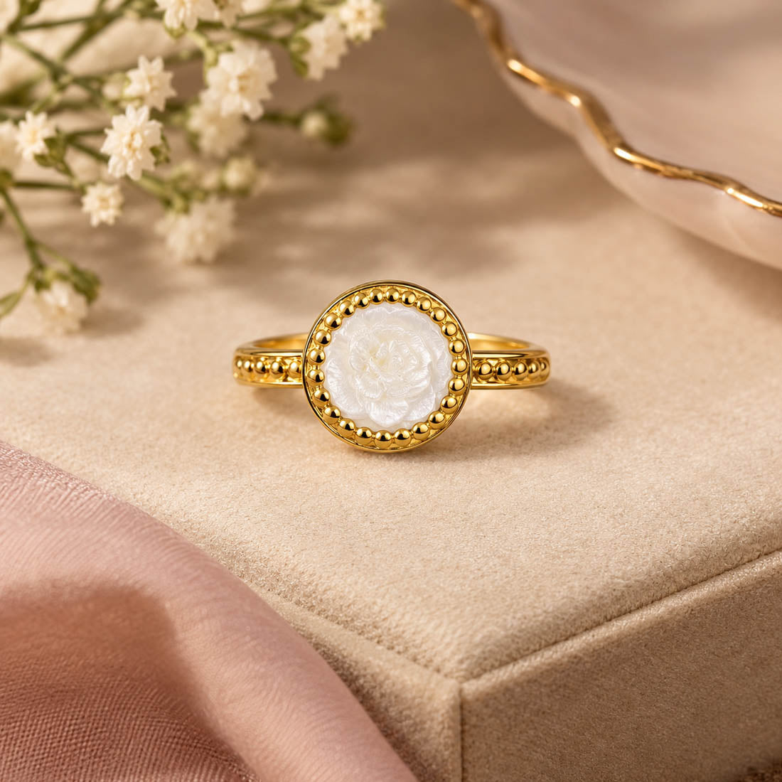 Graceful Opal White Color Gold Plated Ring Perfect For Special Evening Celebrations