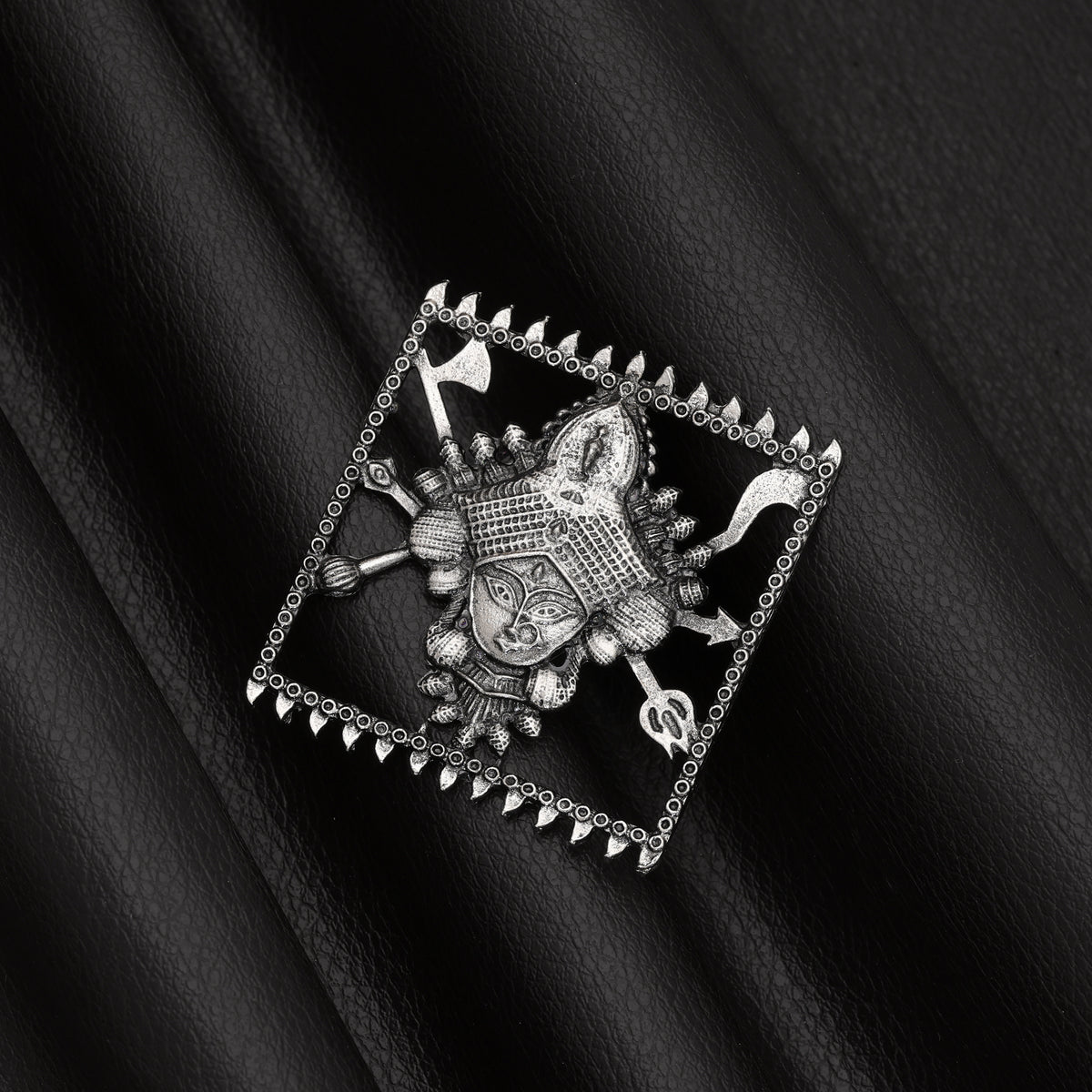 Engraved Fine Silver Color Oxidised Ring Perfect For Tribal Style Fashion Looks