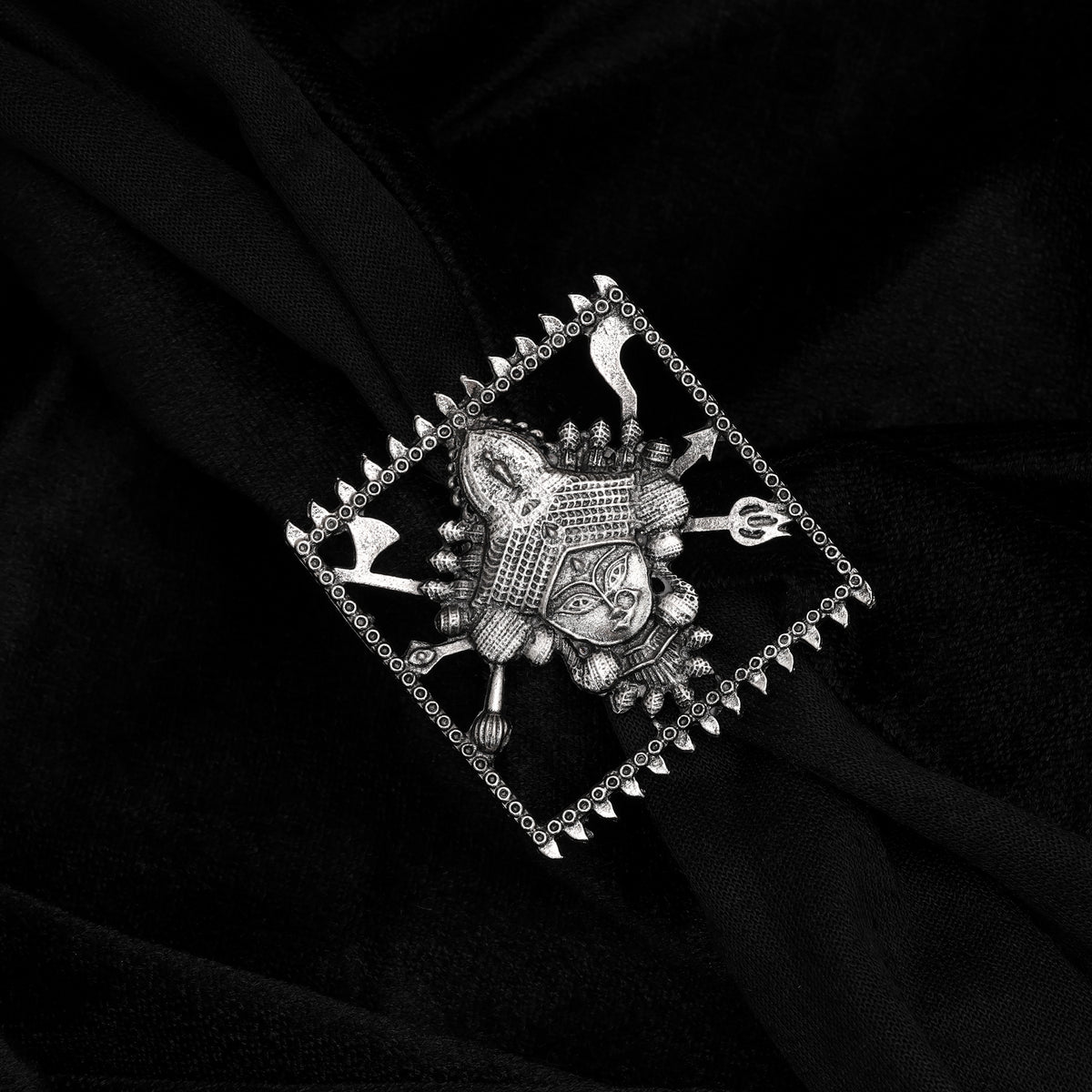 Engraved Fine Silver Color Oxidised Ring Perfect For Tribal Style Fashion Looks