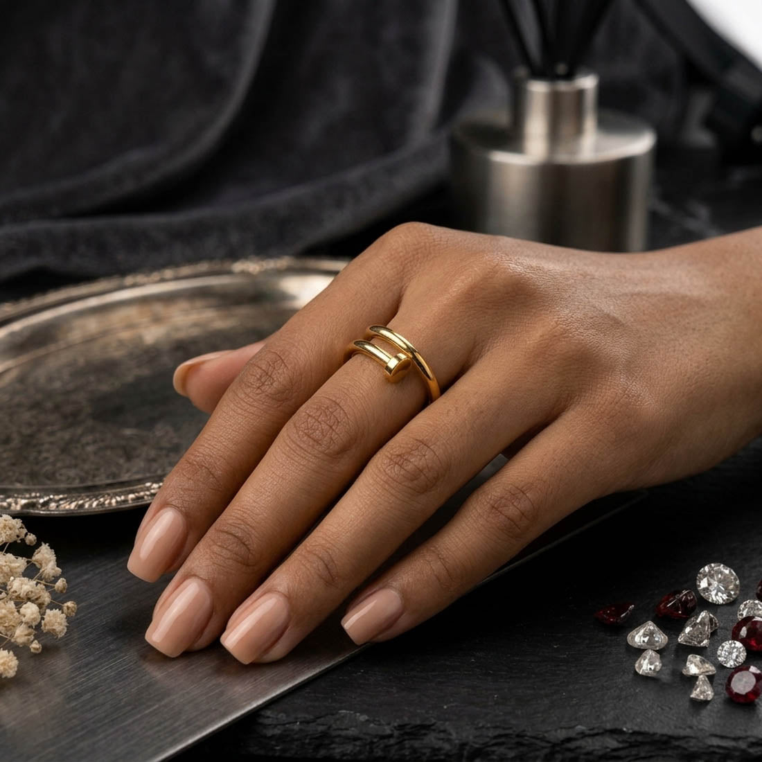 Fine Polish Gold Color Gold Plated Statement Ring Tailored For Partywear Outfits