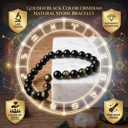Golden Black Color Golden Obsidian Natural Stone Bracelet