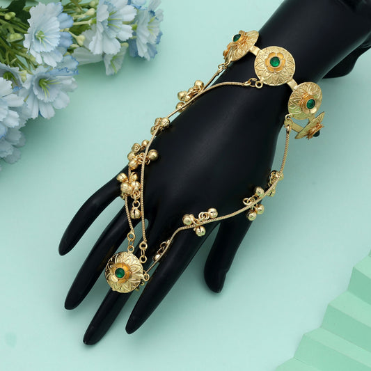 Green Color Hath Phool Traditional Hand Jewelry Elegant Ethnic Bridal Accessory