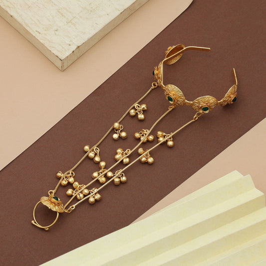 Green Color Hath Phool Traditional Hand Jewelry Elegant Ethnic Bridal Accessory