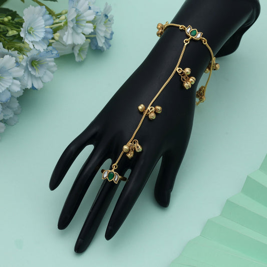 Green Color Hath Phool Elegant Traditional Hand Jewelry Indian Wedding Style