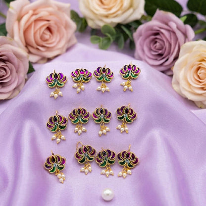Rani & Green Color 12 Pieces Combo Of Hair Accessories with Elegant Traditional Style