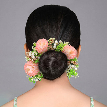 Pfirsichfarbene Rosenblume Gajra für Frauen Haarnadel