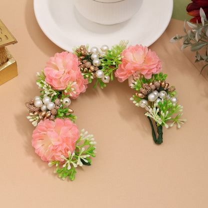 Pfirsichfarbene Rosenblume Gajra für Frauen Haarnadel