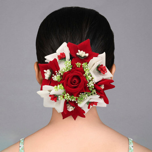 Maroon & White Color Rose Flower Hair juda//Bun