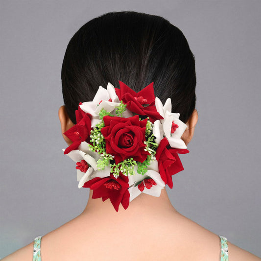 Maroon & White Color Rose Flower Hair juda//Bun