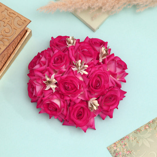 Pink Color Rose Flower Hair Juda//Bun Perfect For Wedding Look
