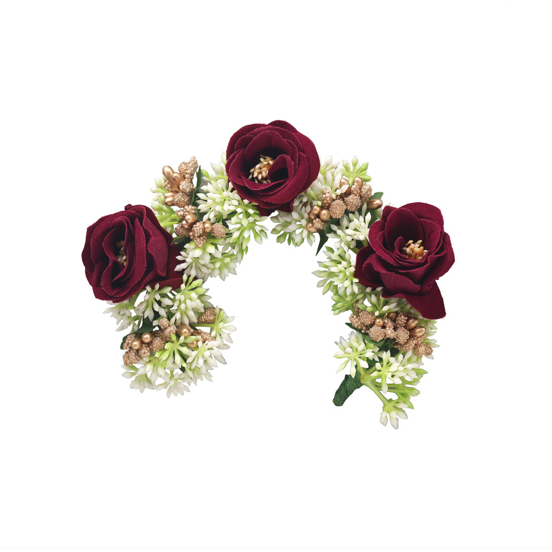 Maroon Color Rose Flower Gajra For Women Hair Pin Design
