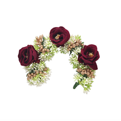 Maroon Color Rose Flower Gajra For Women Hair Pin Design