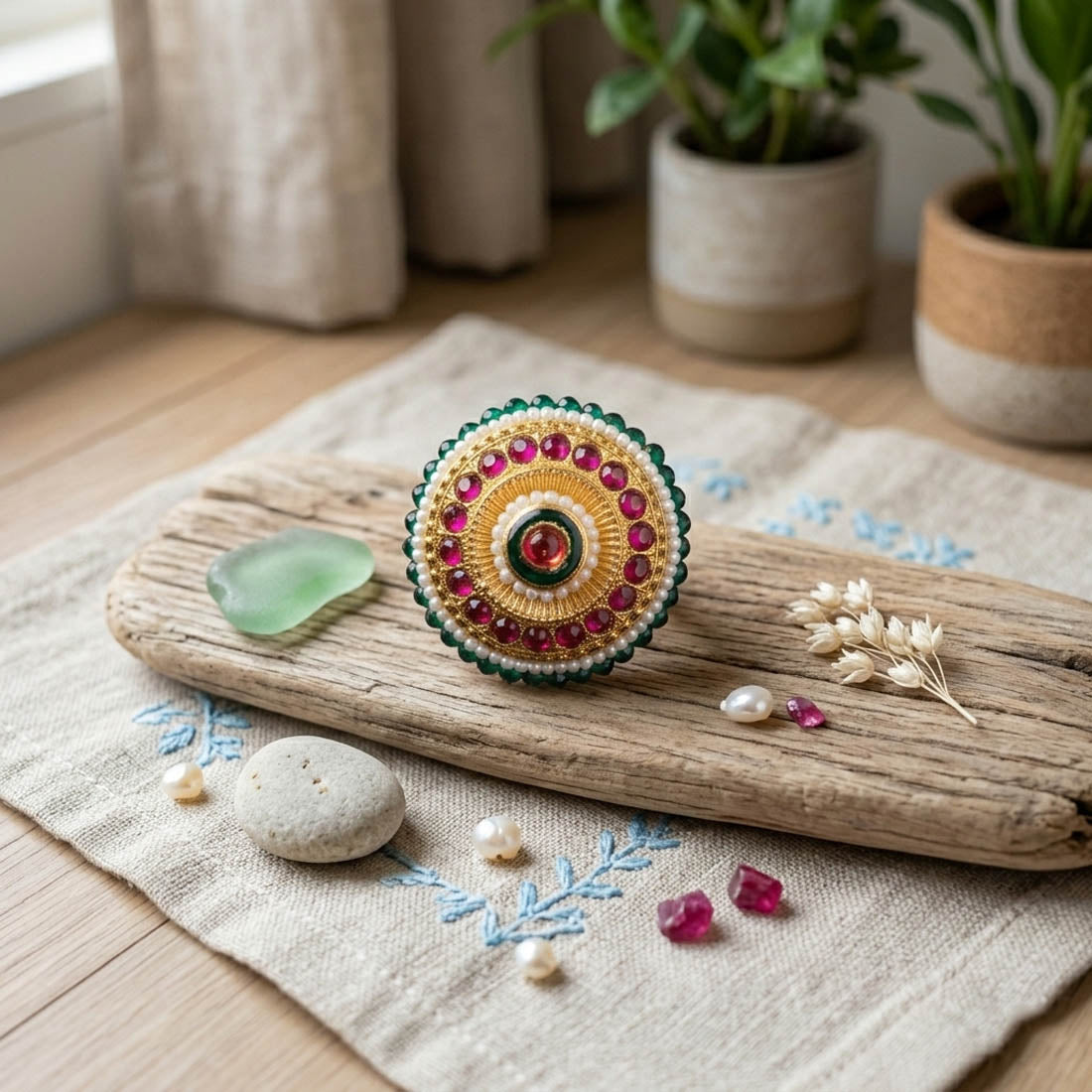 Designer-Moderinge in Rani & Grün, Eleganter traditioneller ethnischer Schmuck