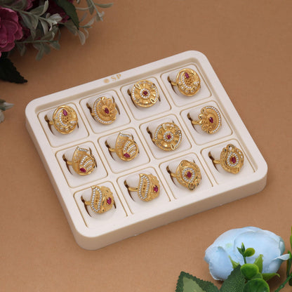 Gold Color Assorted Design Fashion Rings Combo Of 12 Pieces (KBSR103CMB)