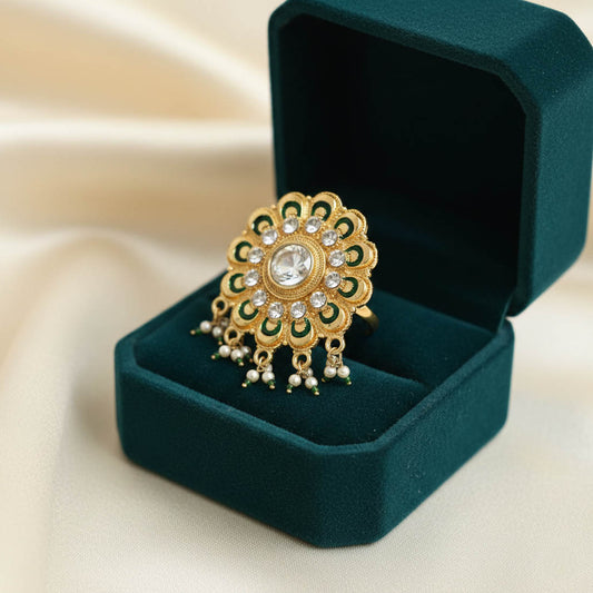 Green Color Meena Work Fashion Rings Classic Traditional Ethnic Jewelry
