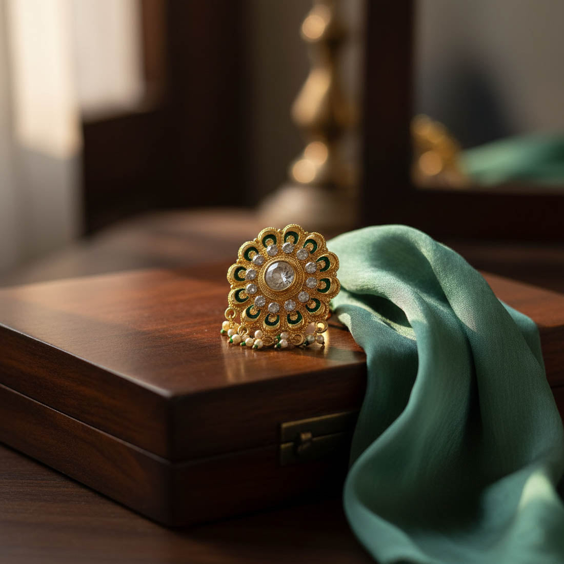 Green Color Meena Work Fashion Rings Classic Traditional Ethnic Jewelry
