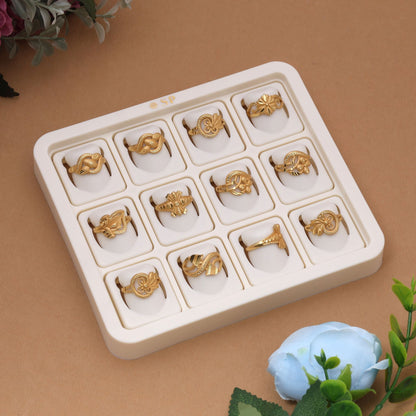 Gold Color Assorted Design Fashion Rings Combo Of 12 Pieces (KBSR104CMB)