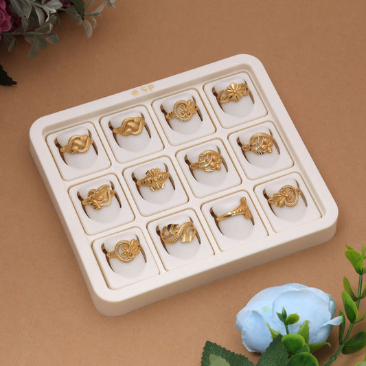 Gold Color Assorted Design Fashion Rings Combo Of 12 Pieces (KBSR104CMB)