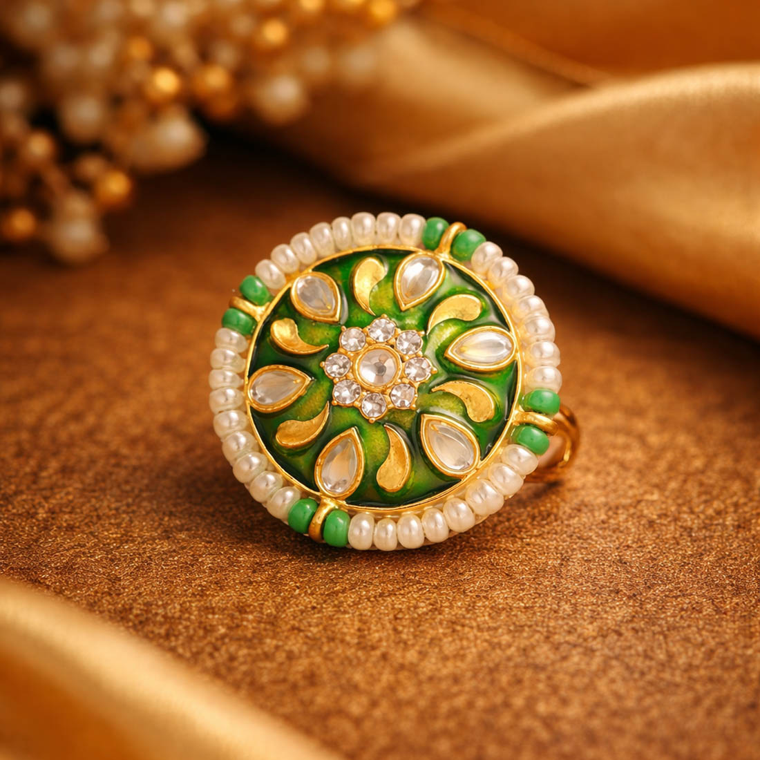 Green Color Meena Work Fashion Rings Classic Ethnic Traditional Jewelry