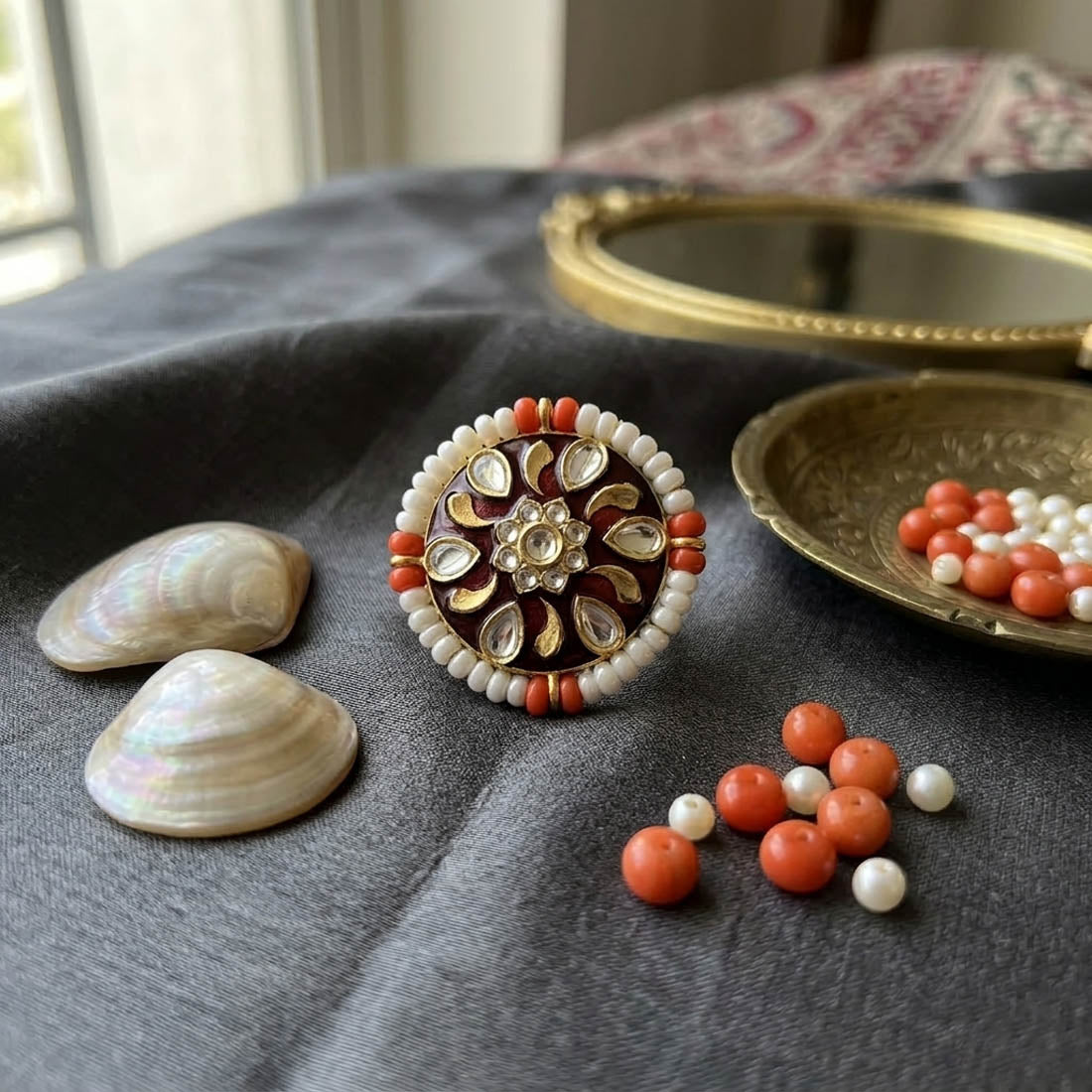 Maroon Color Meena Work Fashion Rings Elegant Traditional Ethnic Jewelry