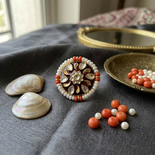 Maroon Color Meena Work Fashion Rings Elegant Traditional Ethnic Jewelry