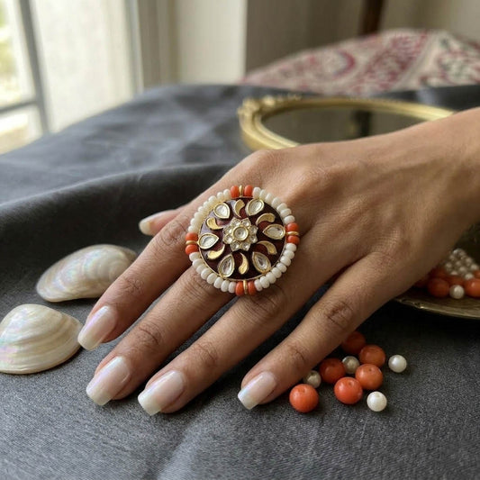 Maroon Color Meena Work Fashion Rings Elegant Traditional Ethnic Jewelry