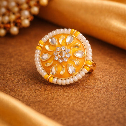 Yellow Color Meena Work Fashion Rings Bright Traditional Ethnic Jewelry Design