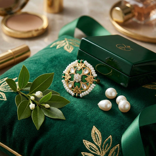 Green Color Meena Work Fashion Rings Elegant Ethnic Festive Jewelry