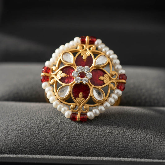 Maroon Color Meena Work Fashion Rings Royal Traditional Ethnic Jewelry