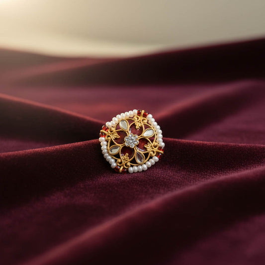 Maroon Color Meena Work Fashion Rings Royal Traditional Ethnic Jewelry