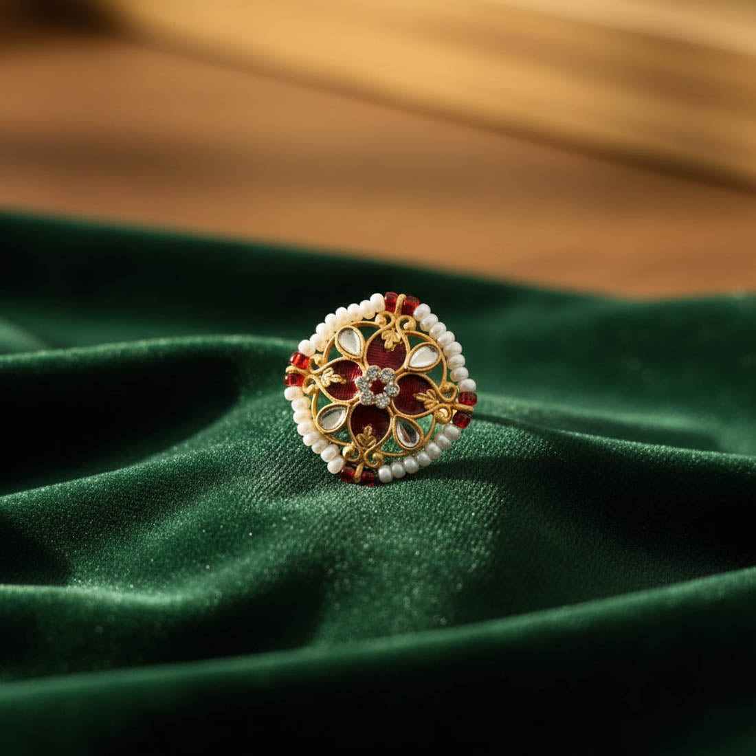 Maroon Color Meena Work Fashion Rings Royal Traditional Ethnic Jewelry