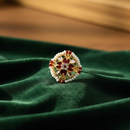Maroon Color Meena Work Fashion Rings Royal Traditional Ethnic Jewelry