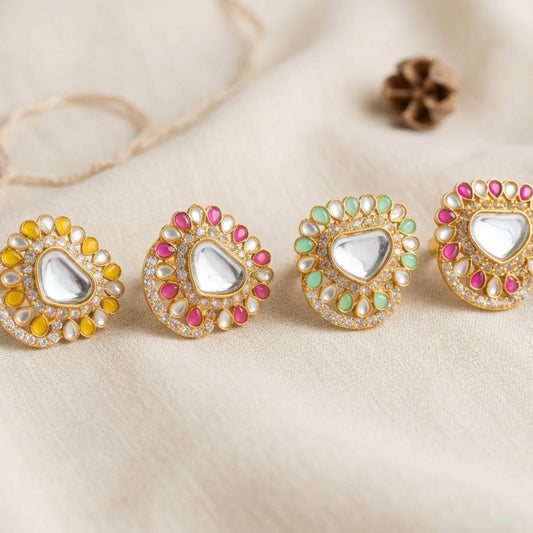 Gold Color Assorted Color Fashion Rings Combo Of 4 Pieces Stylish Party Wear Jewelry Set For Women