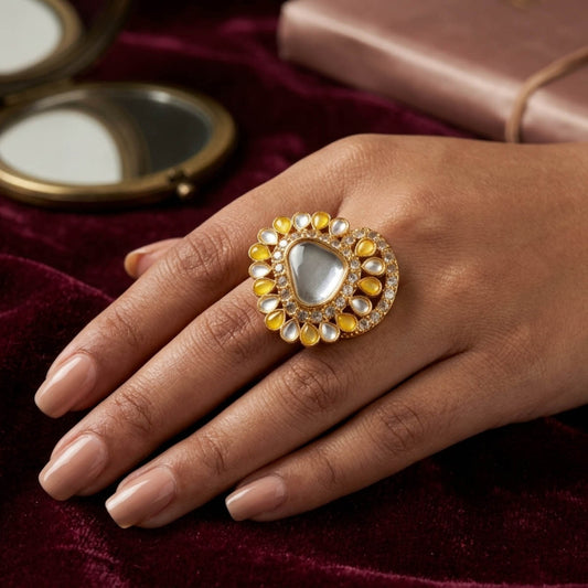 Gold Color Assorted Color Fashion Rings Combo Of 4 Pieces Stylish Party Wear Jewelry Set For Women