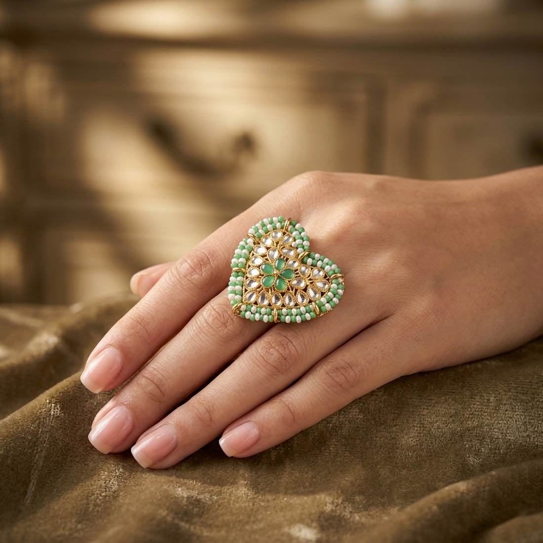 Light Green Color Elegant Fashion Rings Stylish Ethnic Jewelry