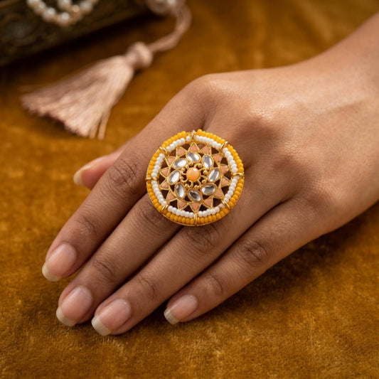 Gold Color Assorted Color Fashion Rings Combo Of 4 Pieces Traditional Ethnic Style Jewelry Rings Set