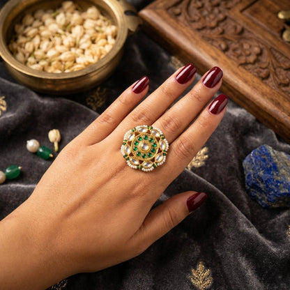 Green Color Designer Fashion Rings Modern Ethnic Jewelry Style