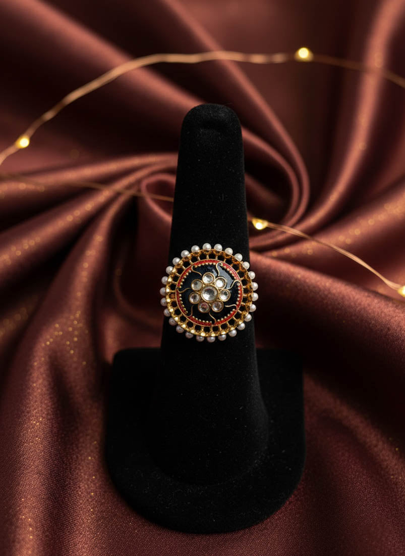 Turquoise Blue Color Meena Work Fashion Rings Elegant Ethnic Jewelry