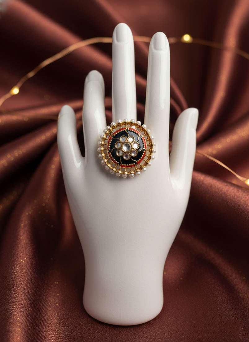 Turquoise Blue Color Meena Work Fashion Rings Elegant Ethnic Jewelry