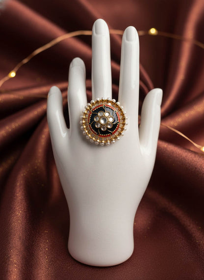 Turquoise Blue Color Meena Work Fashion Rings Elegant Ethnic Jewelry
