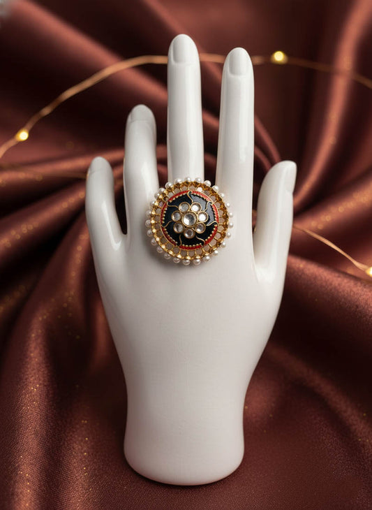Turquoise Blue Color Meena Work Fashion Rings Elegant Ethnic Jewelry