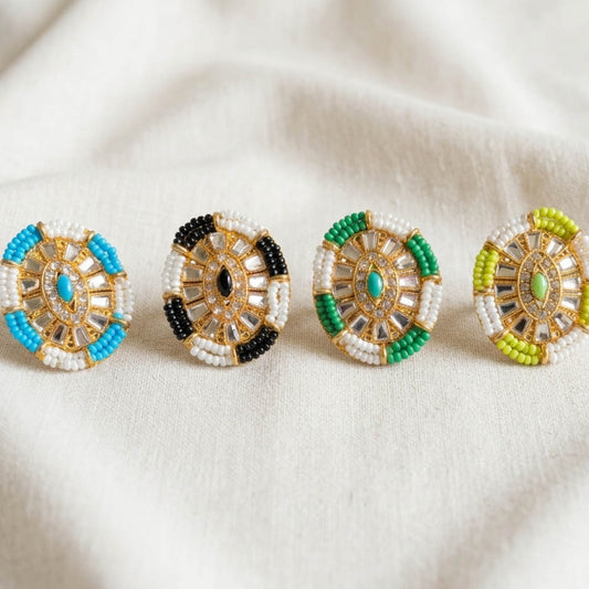 Gold Color Assorted Color Fashion Rings Combo Of 4 Pieces Designer Party Wear Statement Rings