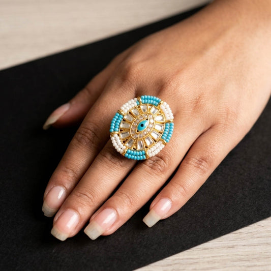 Gold Color Assorted Color Fashion Rings Combo Of 4 Pieces Designer Party Wear Statement Rings